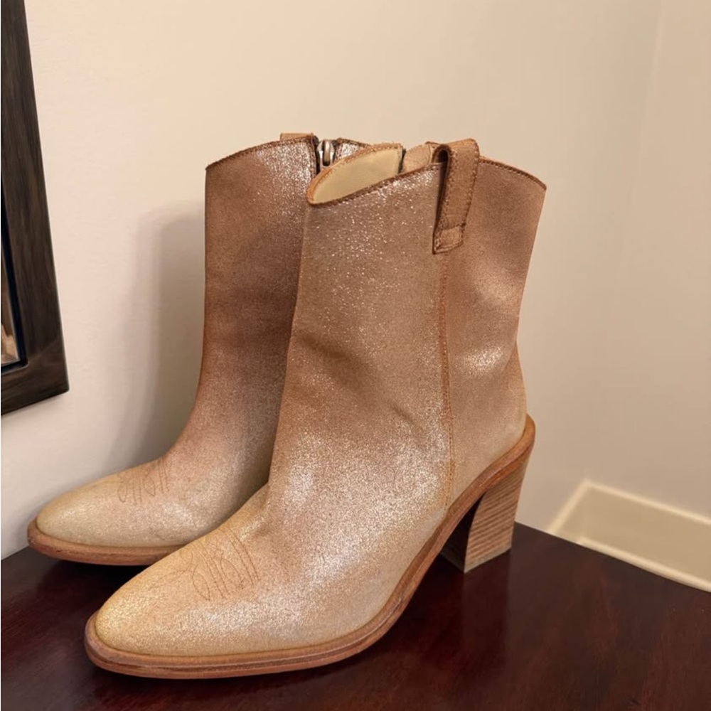 Shimmering Tan Ankle Boots